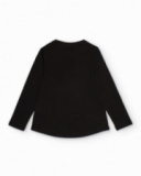 Maglietta nera a maniche lunghe con fiori di paillettes per bambina