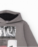 Felpa grigia con cappuccio e stampa skate per bambino