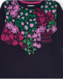 Vestito blu navy a maniche lunghe con stampa colorata per bambina