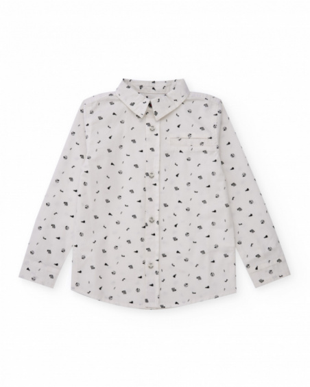 Camicia bianca a maniche lunghe per bambino con piccola stampa