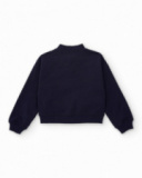Giacca in felpa blu navy per bambina con ricamo frontale