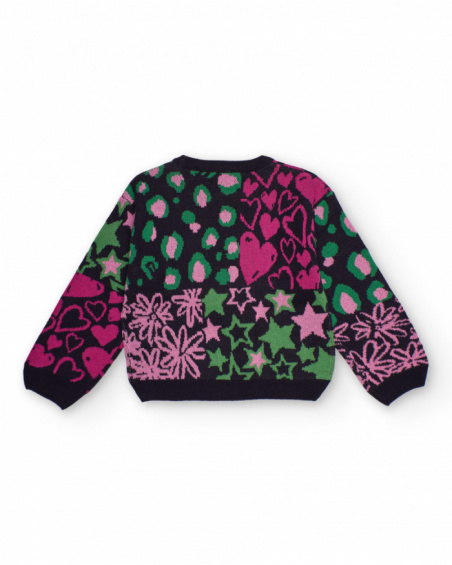 Maglione multicolore per bambina con cuori, stelle e fiori