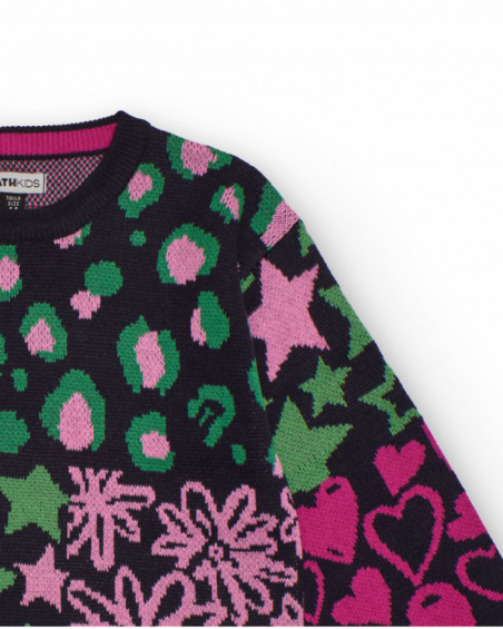 Maglione multicolore per bambina con cuori, stelle e fiori