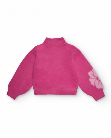 Maglione rosa per bambina con collo alto e fiori grandi