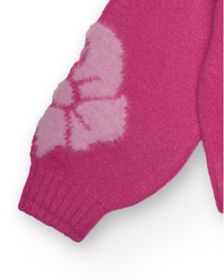 Maglione rosa per bambina con collo alto e fiori grandi