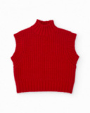Gilet rosso in maglia per bambina con collo alto