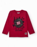 Maglietta a maniche lunghe rossa per bambino con stampa musicale