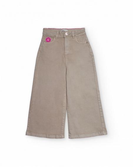 Pantaloni in velluto beige da bambina a gamba larga