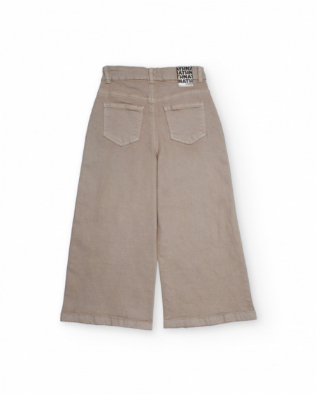 Pantaloni in velluto beige da bambina a gamba larga