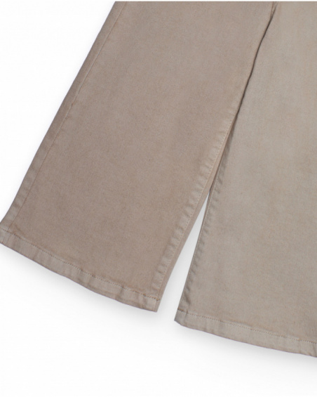 Pantaloni in velluto beige da bambina a gamba larga