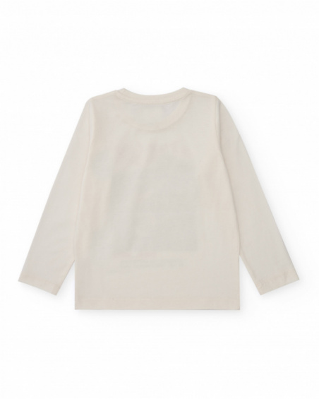 Maglietta a maniche lunghe color écru con stampa di cane rock