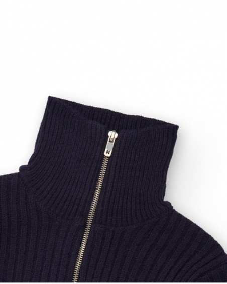 Maglione in maglia blu navy per bambina con zip frontale