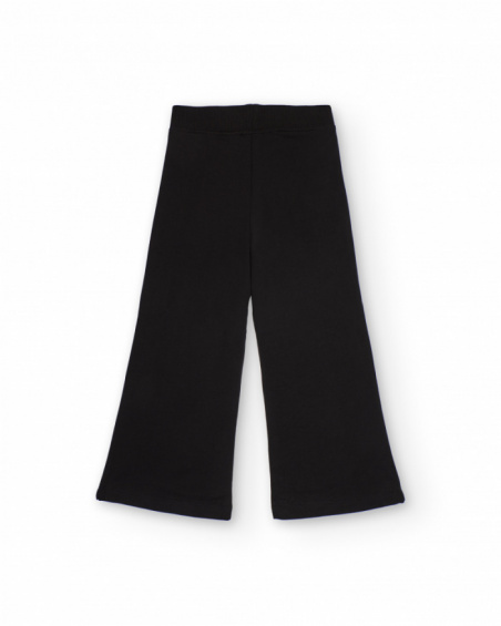 Pantaloni neri per bambina con applicazioni floreali di paillettes