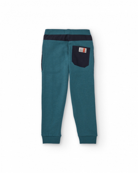 Pantaloni jogger petrolio per bambino con dettagli a contrasto