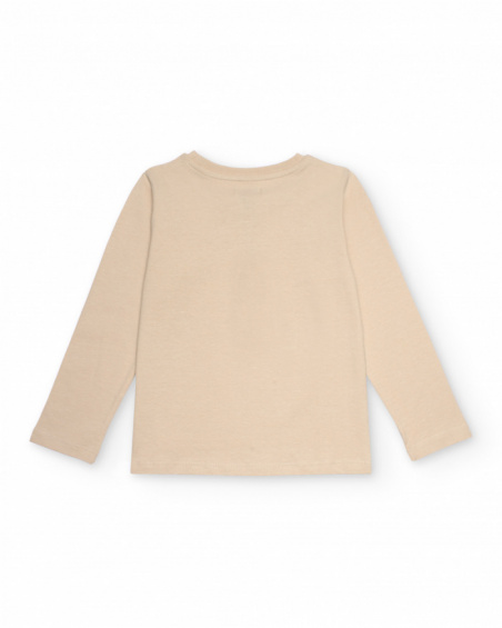 Maglietta beige a maniche lunghe per bambino con stampa tecnologica