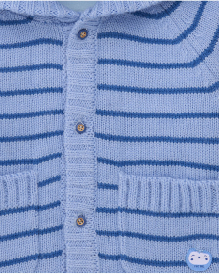 Cardigan in maglia per bambino in tonalità di blu con cappuccio e orecchiette