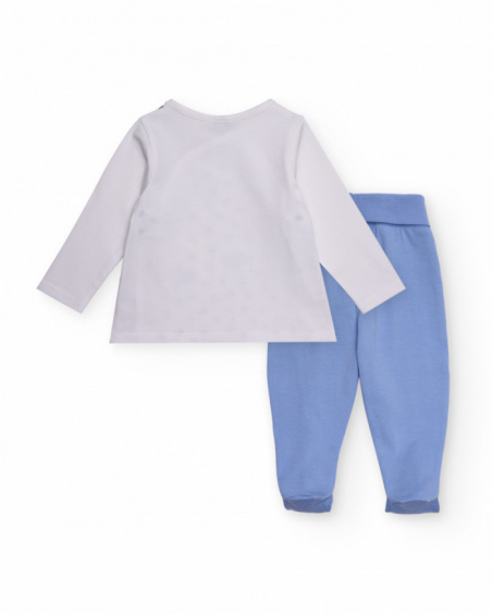 Completo per neonato in bianco e blu con stampa di uccellini