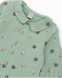 Completo per neonato con camicetta verde e pantalone rosa con stampa a fiori