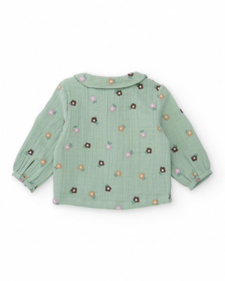 Completo per neonato con camicetta verde e pantalone rosa con stampa a fiori