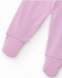 Completo maglietta e pantalone con piede per neonato nei toni crema e lilla con stampa floreale