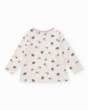 Completo maglietta e pantalone con piede per neonato nei toni crema e lilla con stampa floreale