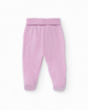 Completo maglietta e pantalone con piede per neonato nei toni crema e lilla con stampa floreale