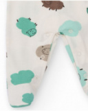Tutina in cotone per neonato con stampa di pecorelle nei toni del verde e marrone