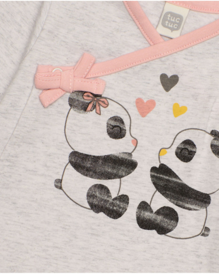 Set maglietta e pantalone per neonato di colore grigio con stampa di panda e dettagli a pois.
