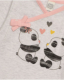 Set maglietta e pantalone per neonato di colore grigio con stampa di panda e dettagli a pois.