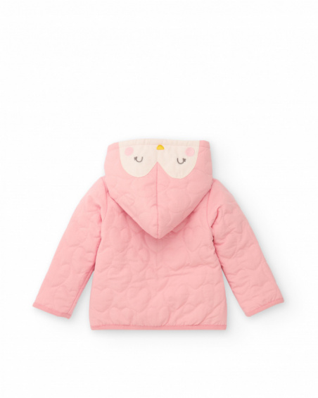 Giacca trapuntata per bambina in rosa con cappuccio decorato