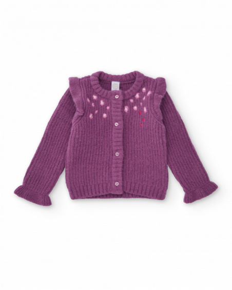 Maglione in maglia per neonato in viola e ricamo di cuori