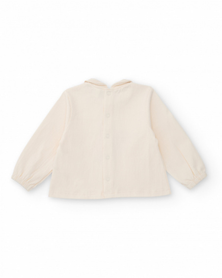 Completo per bambina con blusa color avorio con stampa di cuore e pantaloncino a palloncino con