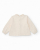 Completo per bambina con blusa color avorio con stampa di cuore e pantaloncino a palloncino con Completo per bambina con blusa color avorio con stampa di cuore e pantaloncino a palloncino con