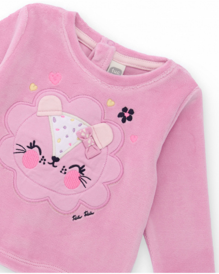 Completo con t-shirt e pantaloni per bambina colore rosa con stampa leopardata