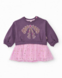 Vestito viola per bambina con gonna in tulle rosa e dettagli di stelle dorate