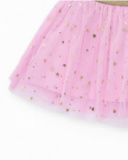 Gonna per bambina tipo tutù rosa con stelle dorate e fascia elastica brillante