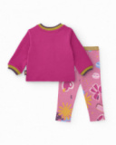 Completo di maglietta e leggings per bambina in tonalità fucsia con stampa a tema Parigi.