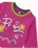 Completo di maglietta e leggings per bambina in tonalità fucsia con stampa a tema Parigi.