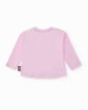 Maglietta per bambina colore rosa con stampa di ballerina e fiocco decorativo.