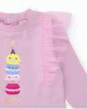 Maglietta in maglia per bambina rosa con stampa di macarons.