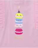 Maglietta in maglia per bambina rosa con stampa di macarons.