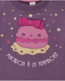 Blusa in maglia per bambina viola con maniche in tulle stampato.