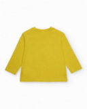 Maglietta a maniche lunghe per bambina colore giallo con stampa di funghi.