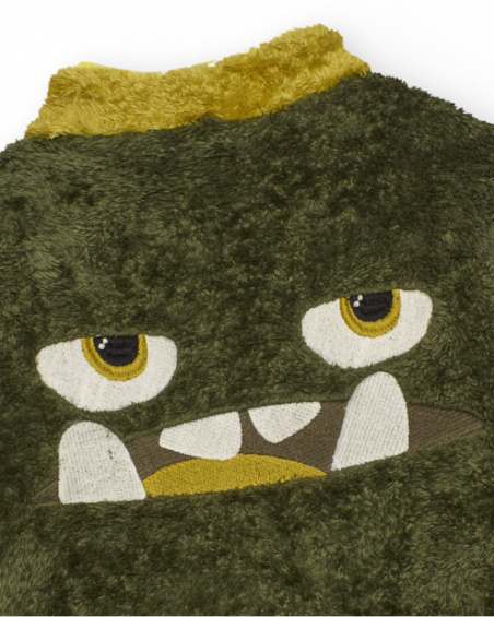 Giacca in peluche per bambina in tonalità verde e giallo con zip frontale.