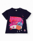 Maglietta per bambina in blu navy con stampa colorata e dettagli scintillanti.