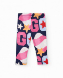 Leggings multicolore per bambina con stampa di cupcake, cuori e lettere.