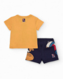 Completo per bambino con maglietta gialla con stampa divertente e pantaloncini blu navy con