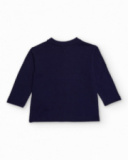 Felpa blu navy per bambino con stampa di leone calciatore e dettagli sportivi.