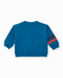 Felpa in felpa per bambino blu con ricami di pallone e testo.