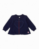 Giacca in felpa per bambina in blu navy con dettaglio cuore e volant.